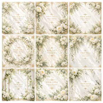 花柄・ボタニカル高級装飾フレーム9選【無料イラスト】White Botanical Collection・高画質PNG94369