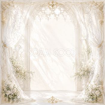 白いチャペル窓ウェディングフレーム｜光が差し込む結婚式用無料イラスト素材【高画質PNG】94450