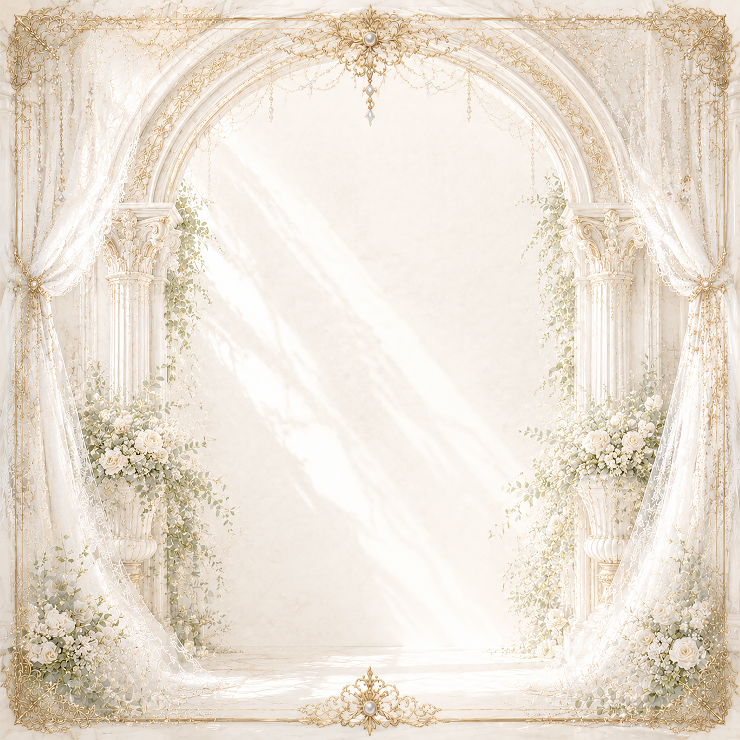 白い大理石アーチウェディングフレーム｜上品な結婚式背景の無料イラスト素材【高画質PNG】94452に写真・文字を入れる