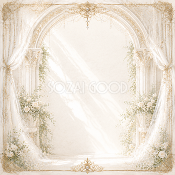 白い大理石アーチウェディングフレーム｜上品な結婚式背景の無料イラスト素材【高画質PNG】94452