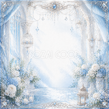 ブルーウェディングフレーム集大成｜光・ガラス・透明感の結婚式素材【無料PNGイラスト】94468