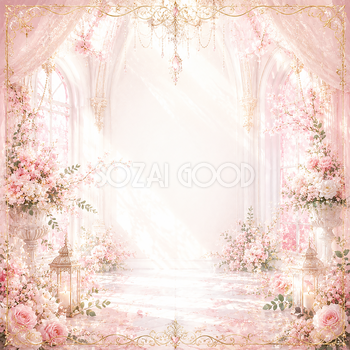 ピンクチャペルフレーム｜桜色の光が包むウェディング無料イラスト素材【高画質PNG】94470