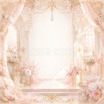 ピンクウェディングフレーム｜桜色の祝福空間を描いた無料イラスト素材【高画質PNG】94478