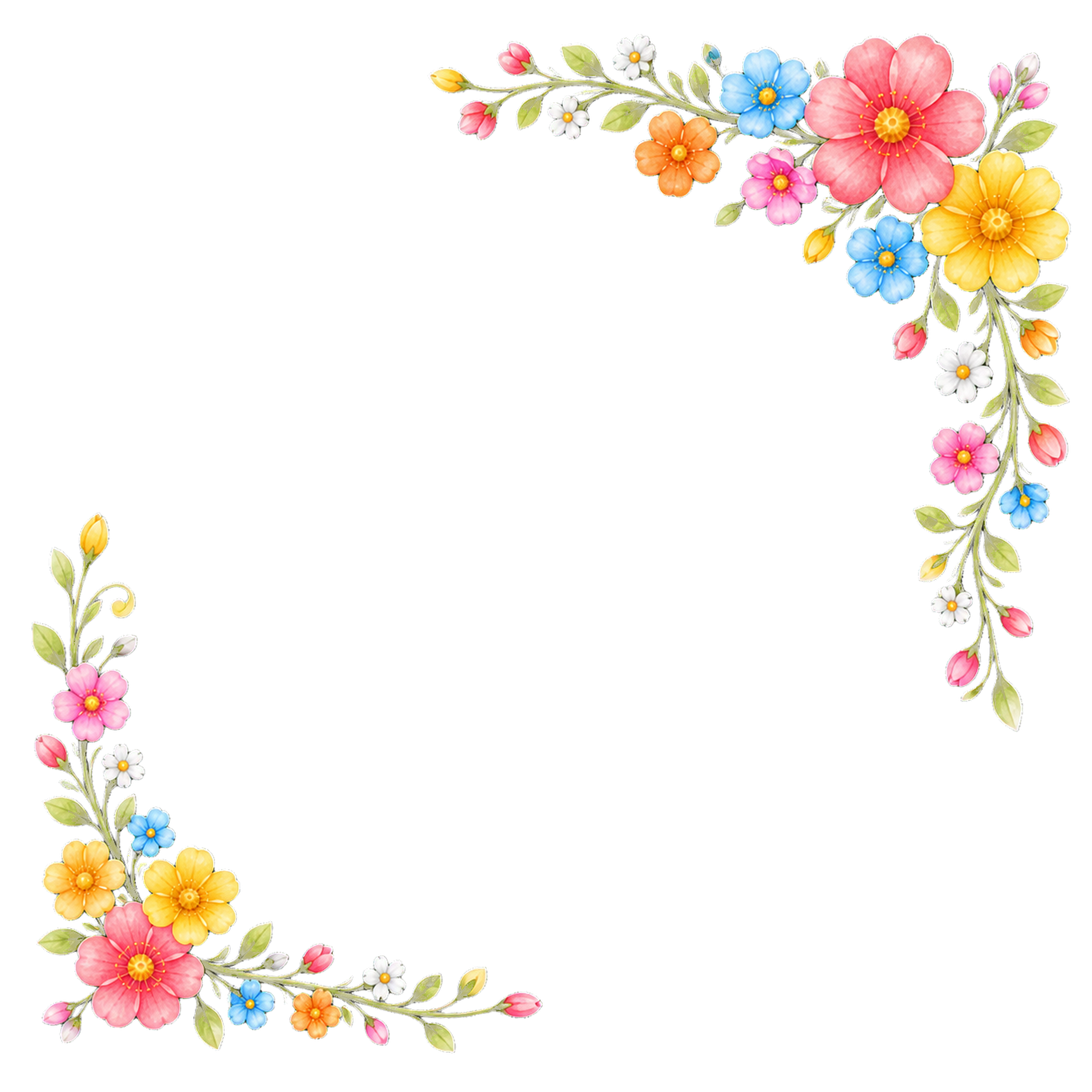 カラフルな小花の角飾りイラスト｜無料・背景透過の高画質PNG素材94500に写真・文字を入れる