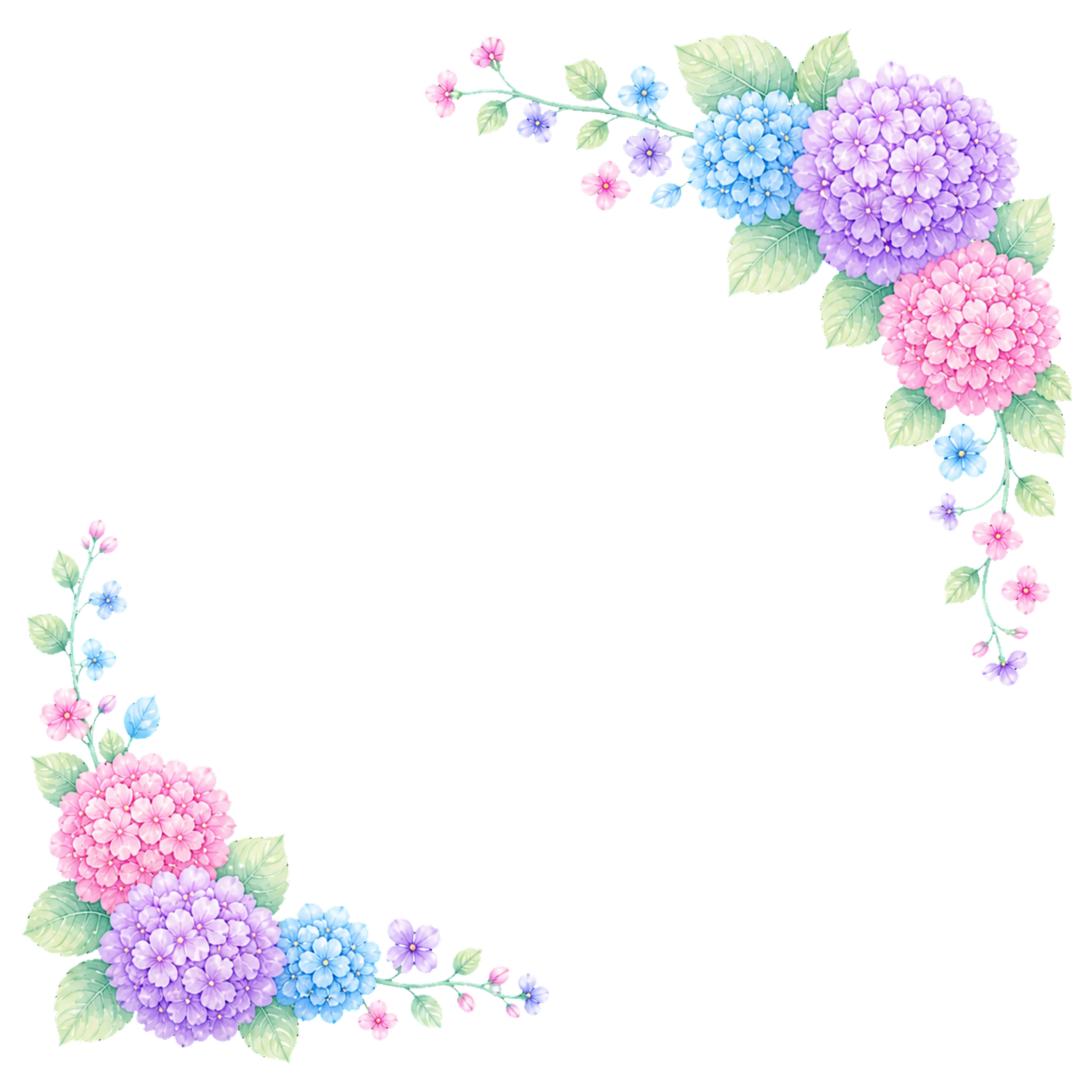 淡い紫陽花の角飾りイラスト｜無料・背景透過の高画質PNG素材94503に写真・文字を入れる