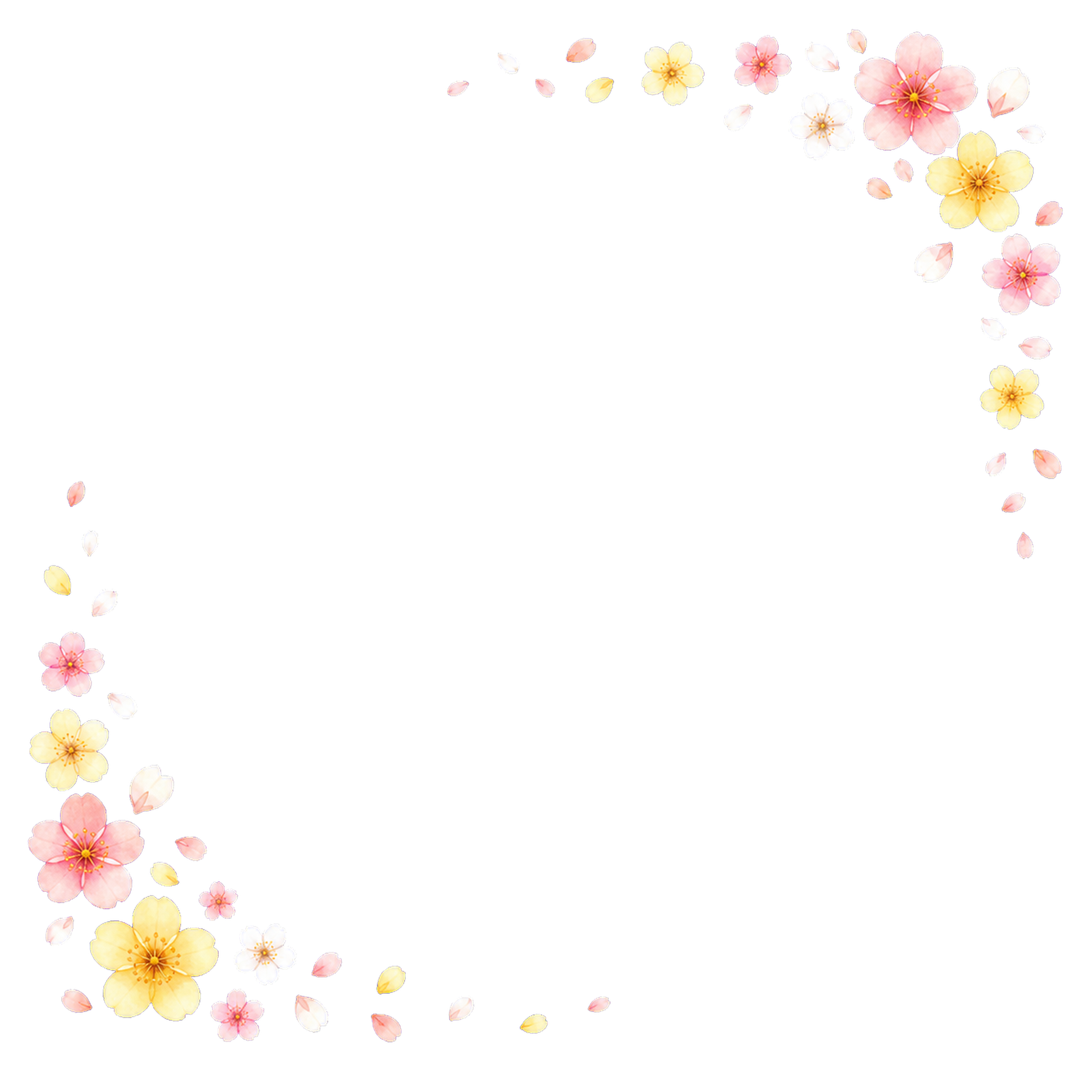 小花と花びらの角飾りイラスト｜無料・背景透過の高画質PNG素材94504に写真・文字を入れる