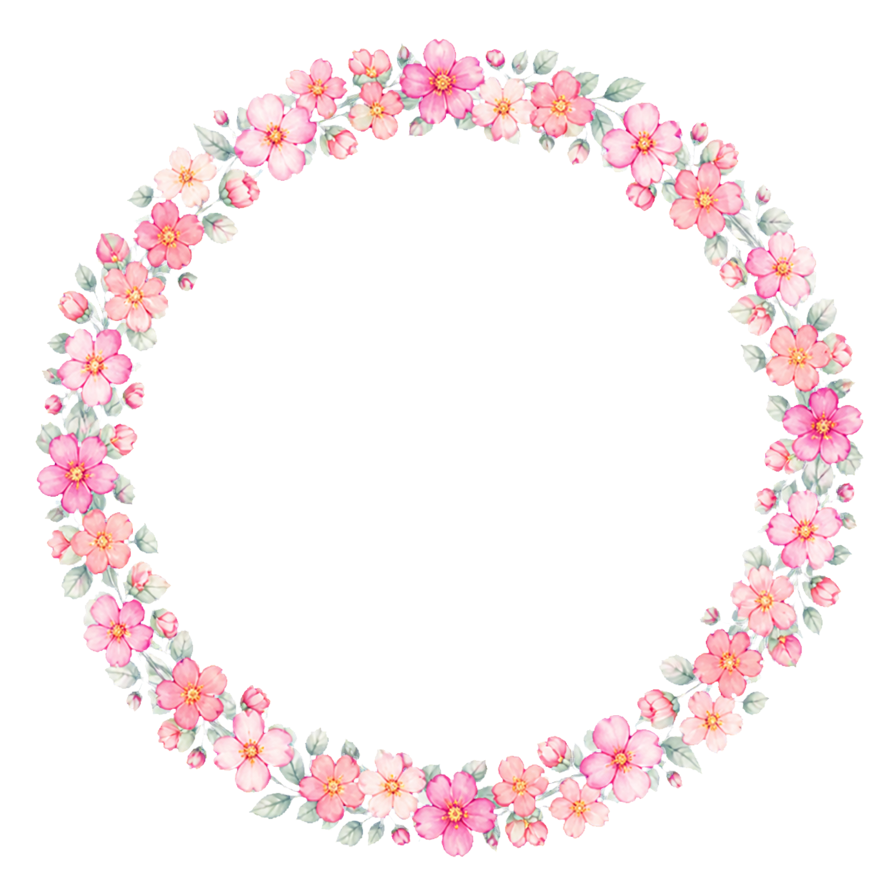 ピンクの小花の丸いフレーム｜可愛い無料イラスト素材・背景透過PNG94520に写真・文字を入れる