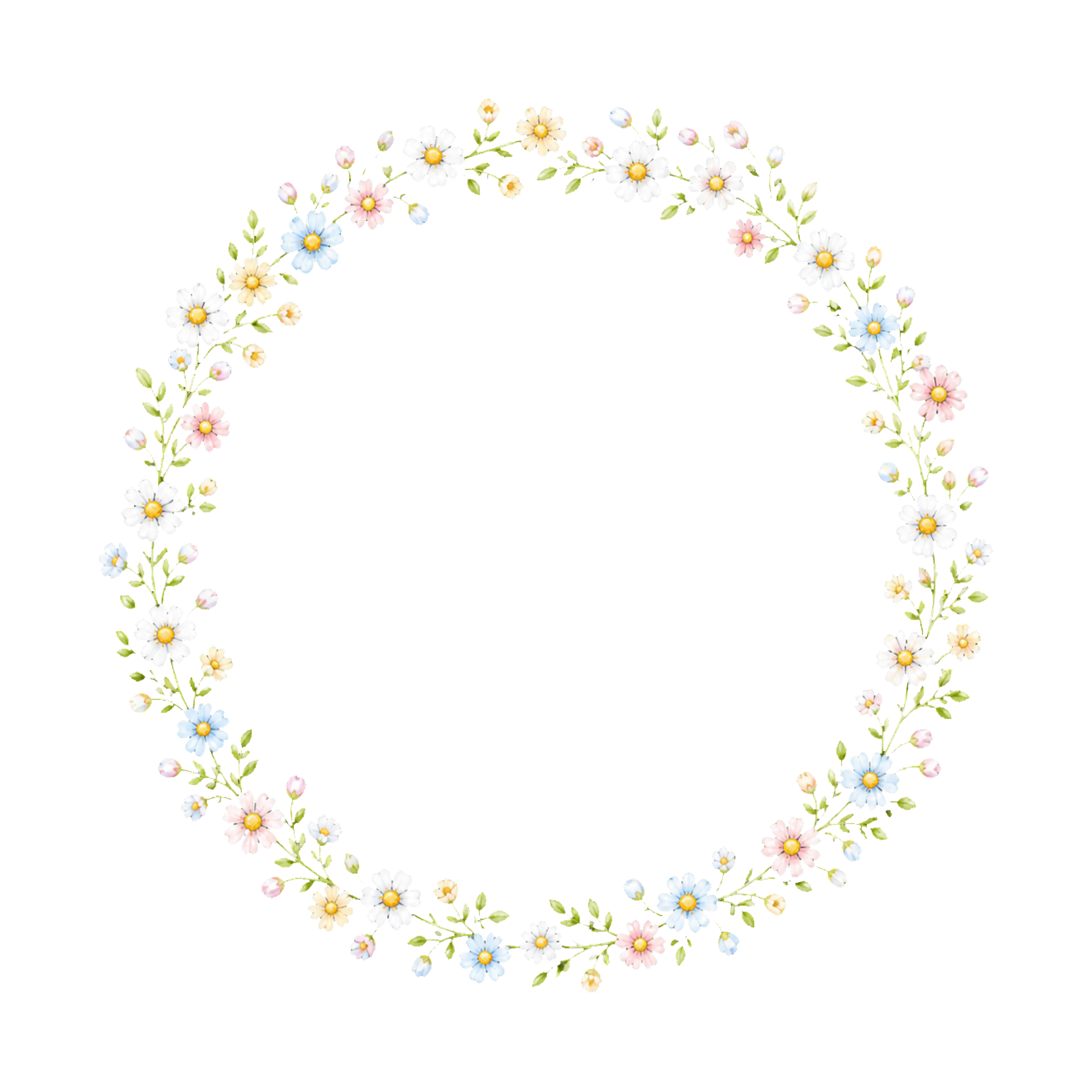 小さなデイジーの丸い花リース｜無料イラスト素材・高画質PNG94533に写真・文字を入れる