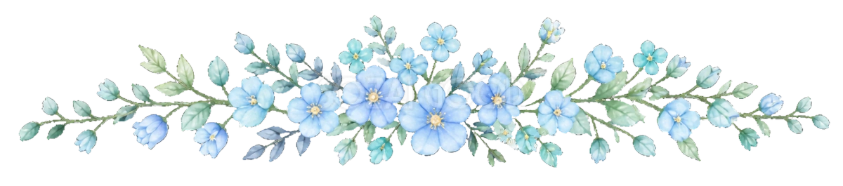 可愛い水色の花とリーフの飾りライン|学校資料用の無料イラスト素材94542