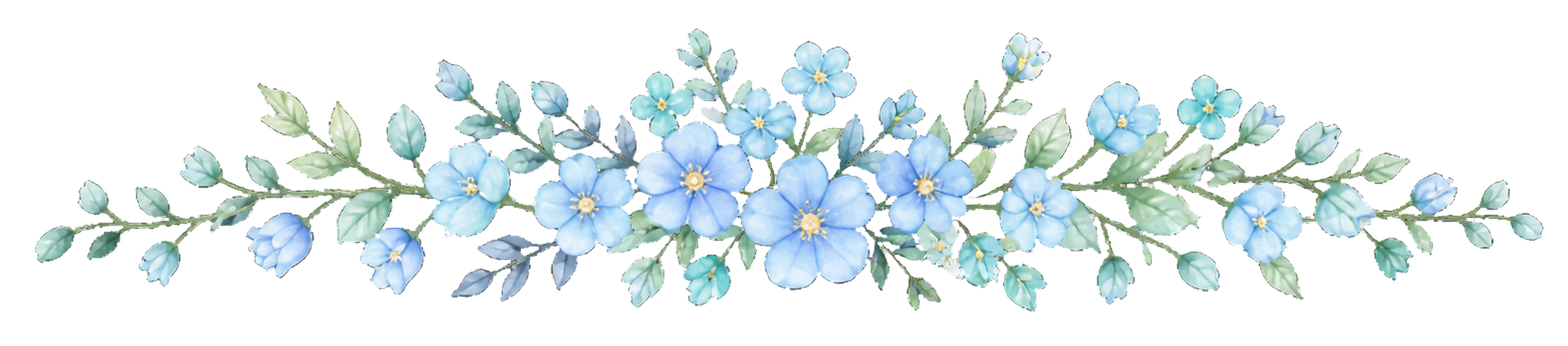 可愛い水色の花とリーフの飾りライン｜学校資料用の無料イラスト素材94542に写真・文字を入れる