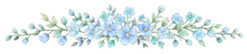 可愛い水色の花とリーフの飾りライン｜学校資料用の無料イラスト素材94542