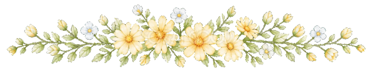 可愛い黄色いデイジーと白花の飾りライン|見出し用の無料イラスト素材94543