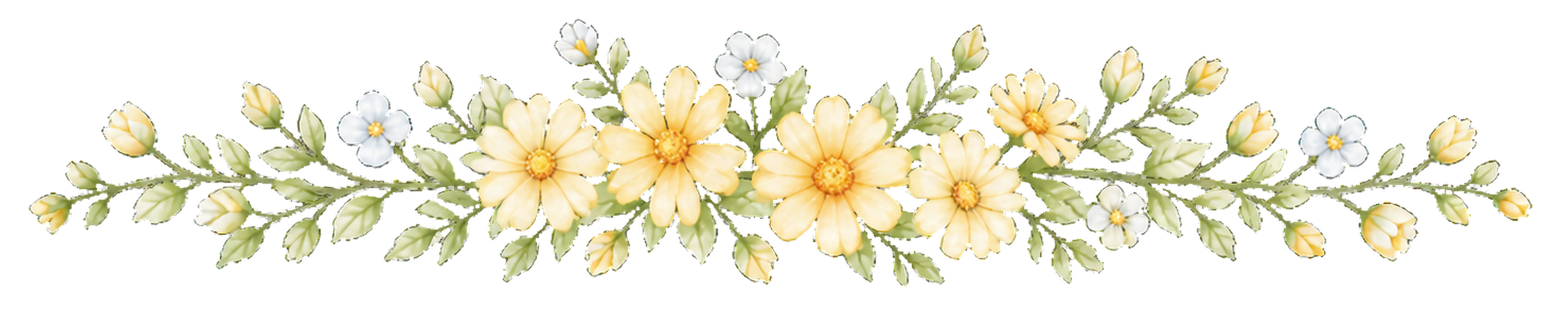 可愛い黄色いデイジーと白花の飾りライン｜見出し用の無料イラスト素材94543に写真・文字を入れる