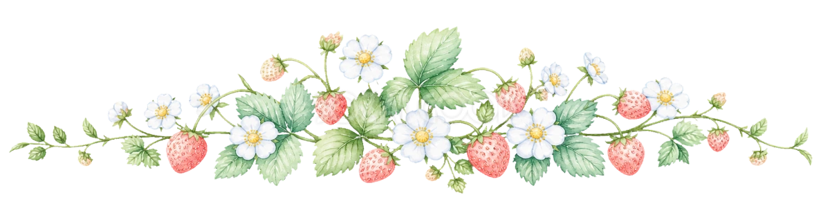 可愛い野いちごと白い小花の飾りライン|無料イラスト素材94546