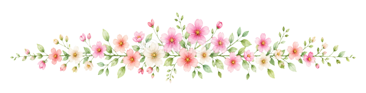 可愛いピンクの小花の飾りライン|文字装飾用の無料イラスト素材94547