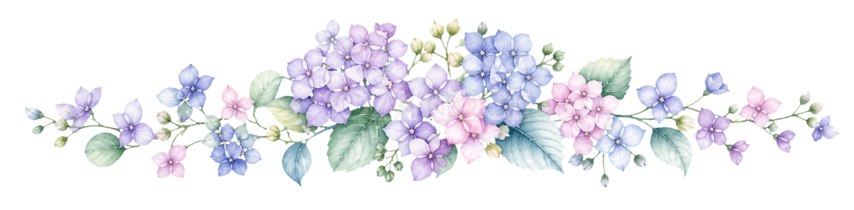可愛い淡い紫陽花の飾りライン|梅雨・初夏の無料イラスト素材94548