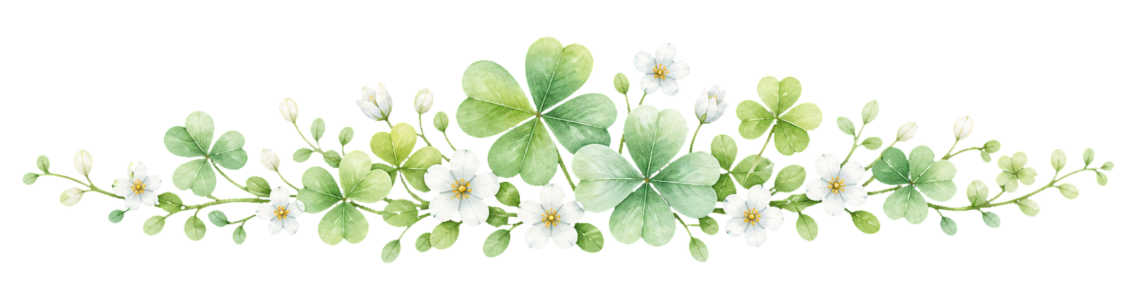 可愛い四つ葉クローバーと白花の飾りライン｜お祝い用の無料イラスト素材94549に写真・文字を入れる