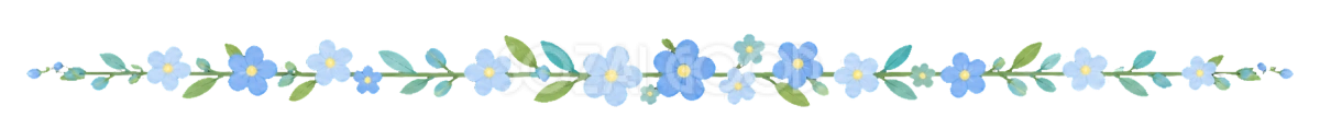 可愛い水色の花とミントリーフのライン|無料イラスト素材94561