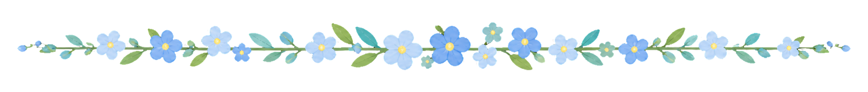 可愛い水色の花とミントリーフのライン｜無料イラスト素材94561に写真・文字を入れる