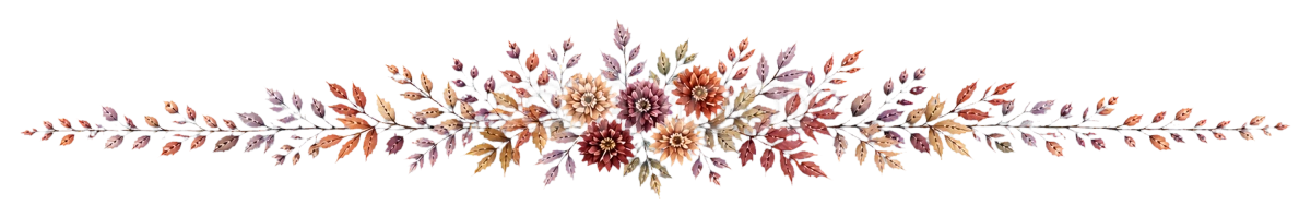 菊と紅葉の飾り罫イラスト|ボルドーカラーの秋色水彩ライン素材【無料】94635