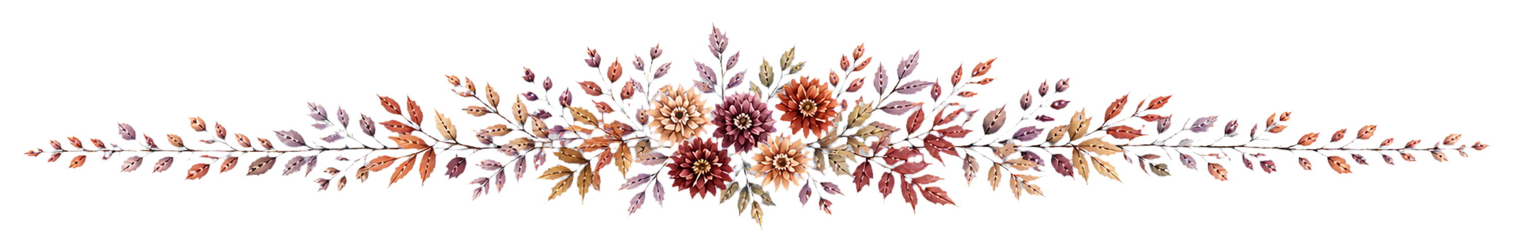 菊と紅葉の飾り罫イラスト｜ボルドーカラーの秋色水彩ライン素材【無料】94635に写真・文字を入れる