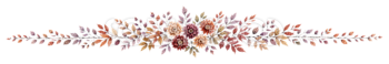 菊と紅葉の飾り罫イラスト｜ボルドーカラーの秋色水彩ライン素材【無料】94635