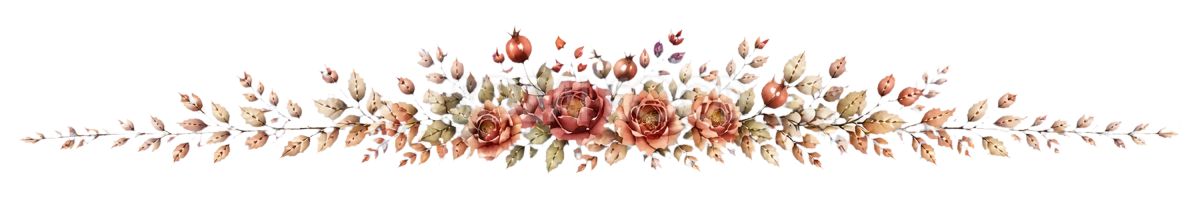 秋色の芍薬とローズヒップの飾り罫イラスト|華やかな水彩ライン素材【無料】94638