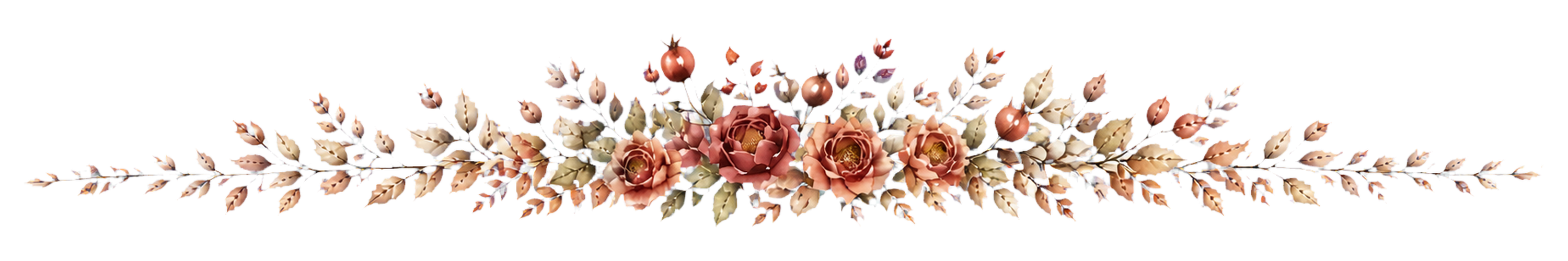 秋色の芍薬とローズヒップの飾り罫イラスト｜華やかな水彩ライン素材【無料】94638に写真・文字を入れる