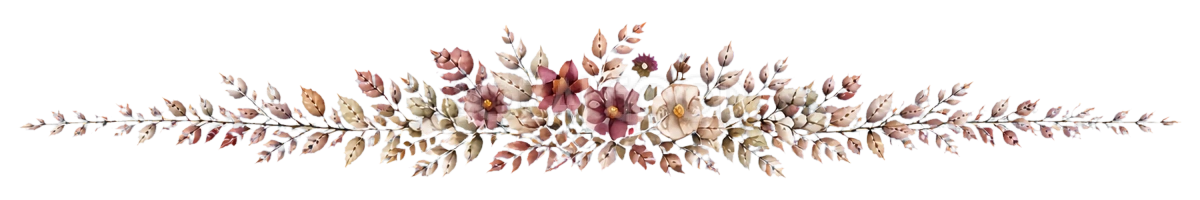 ボルドーの小花とオリーブの飾り罫イラスト|繊細な水彩ライン素材【無料】94646