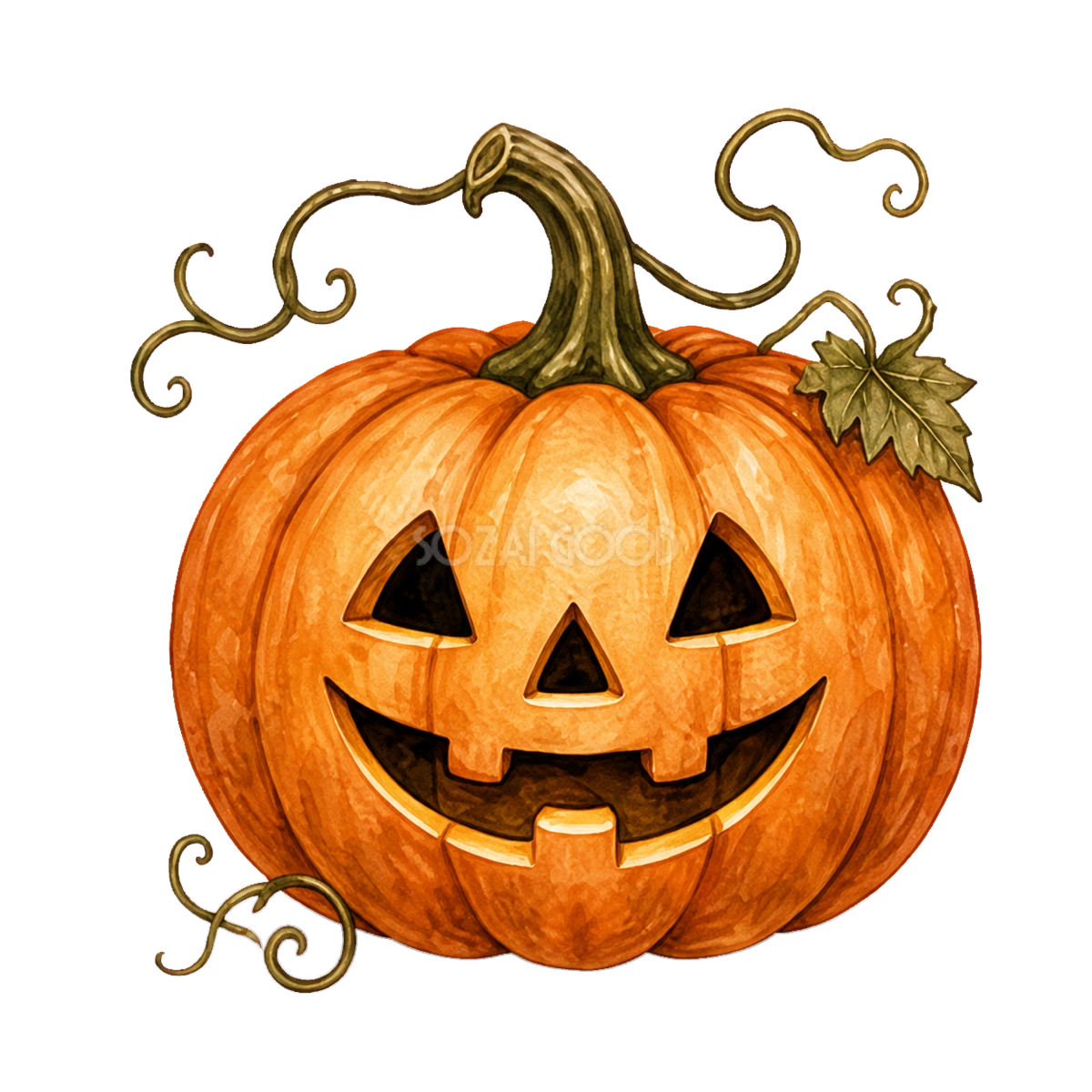 笑顔のジャックオランタンとつるのハロウィンイラスト|無料素材94653