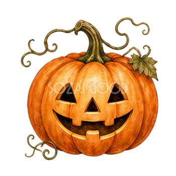 笑顔のジャックオランタンとつるのハロウィンイラスト｜無料素材94653