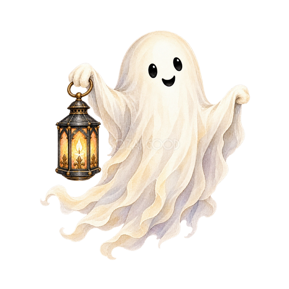 ランタンを持つかわいいおばけのハロウィンイラスト|無料素材94658