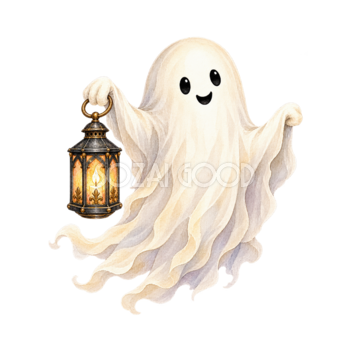 ランタンを持つかわいいおばけのハロウィンイラスト｜無料素材94658