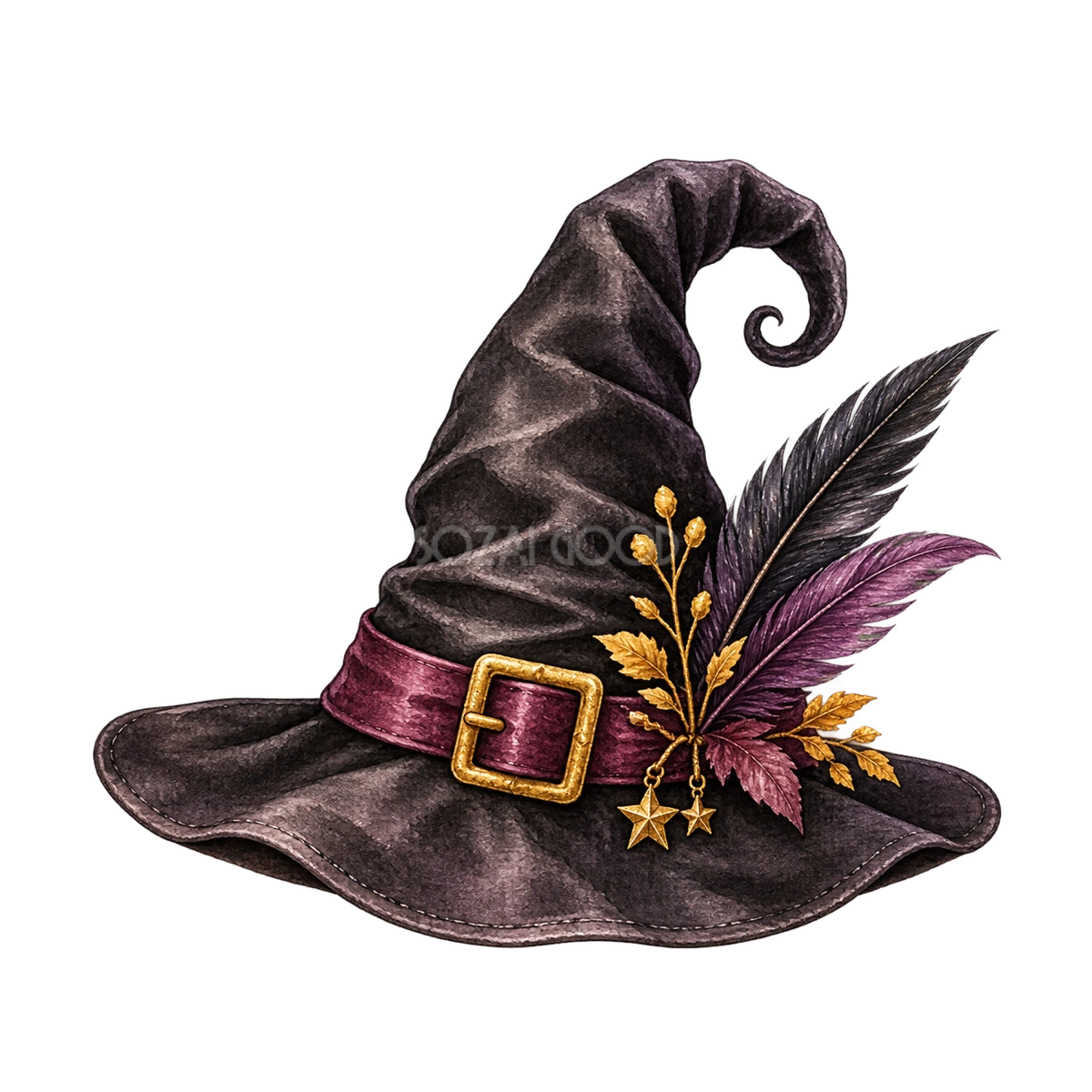 羽飾り付き魔女の帽子のハロウィンイラスト|無料素材94660