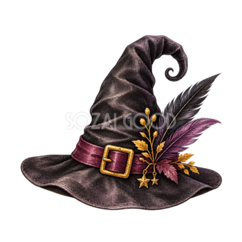 羽飾り付き魔女の帽子のハロウィンイラスト｜無料素材94660
