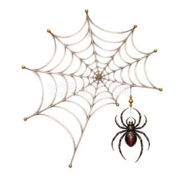 クモの巣と黒いクモのハロウィンイラスト｜無料素材94665