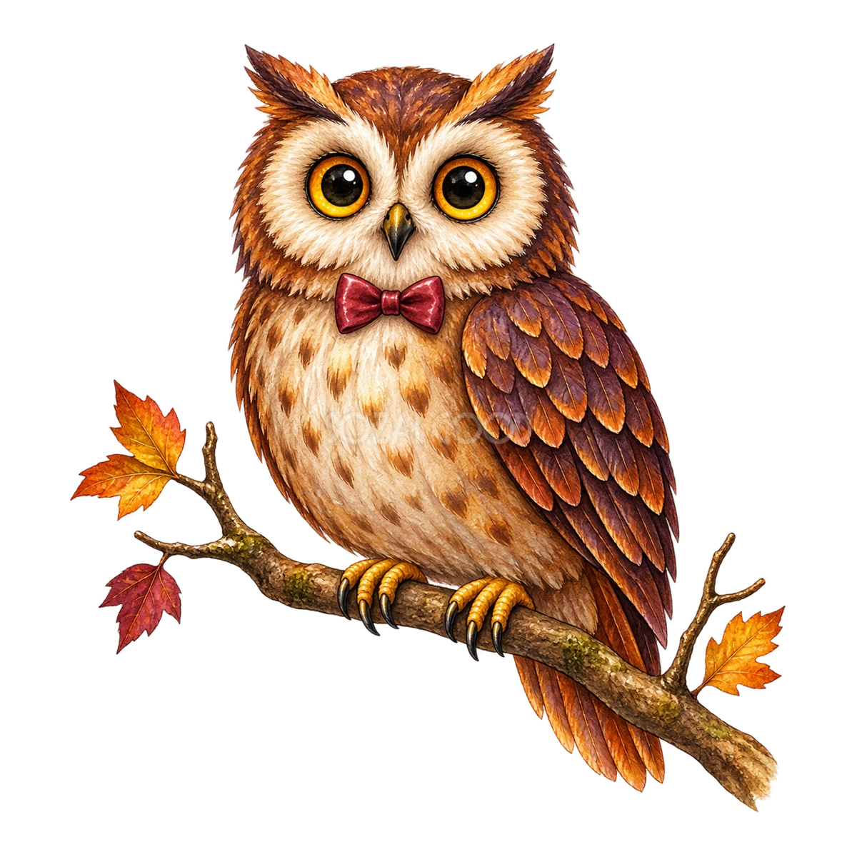 紅葉の枝にとまるフクロウのハロウィンイラスト|無料素材94666