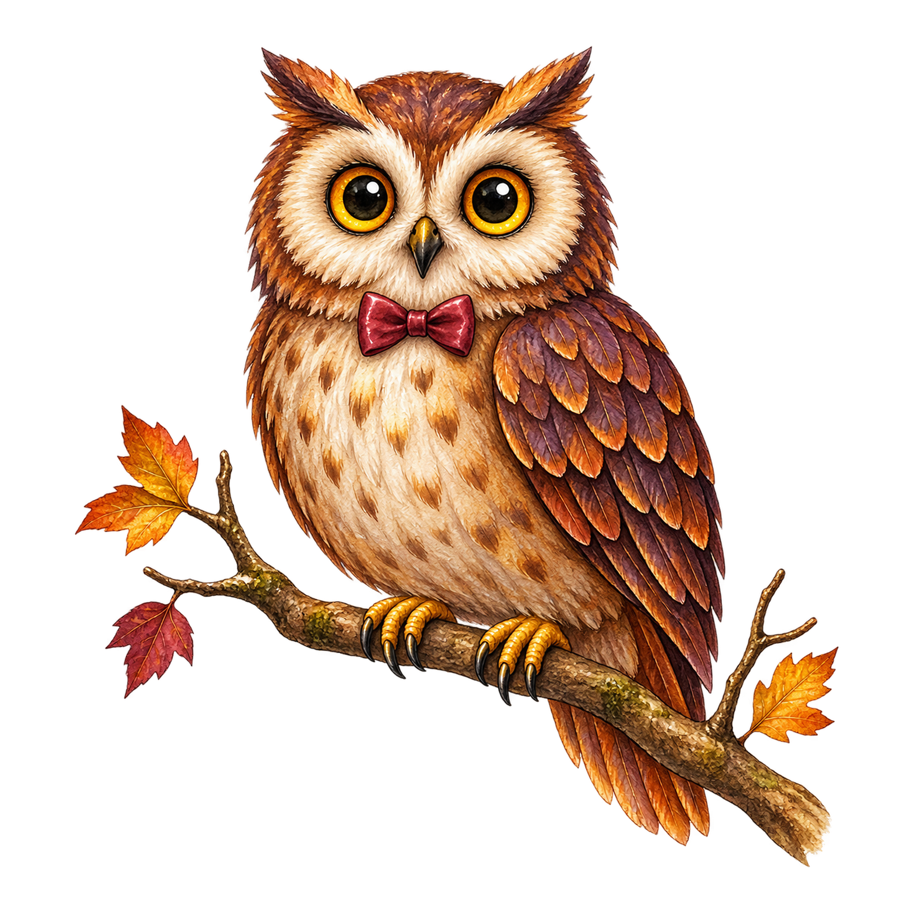 紅葉の枝にとまるフクロウのハロウィンイラスト｜無料素材94666に写真・文字を入れる