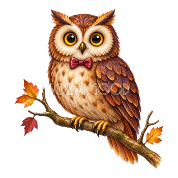 紅葉の枝にとまるフクロウのハロウィンイラスト｜無料素材94666
