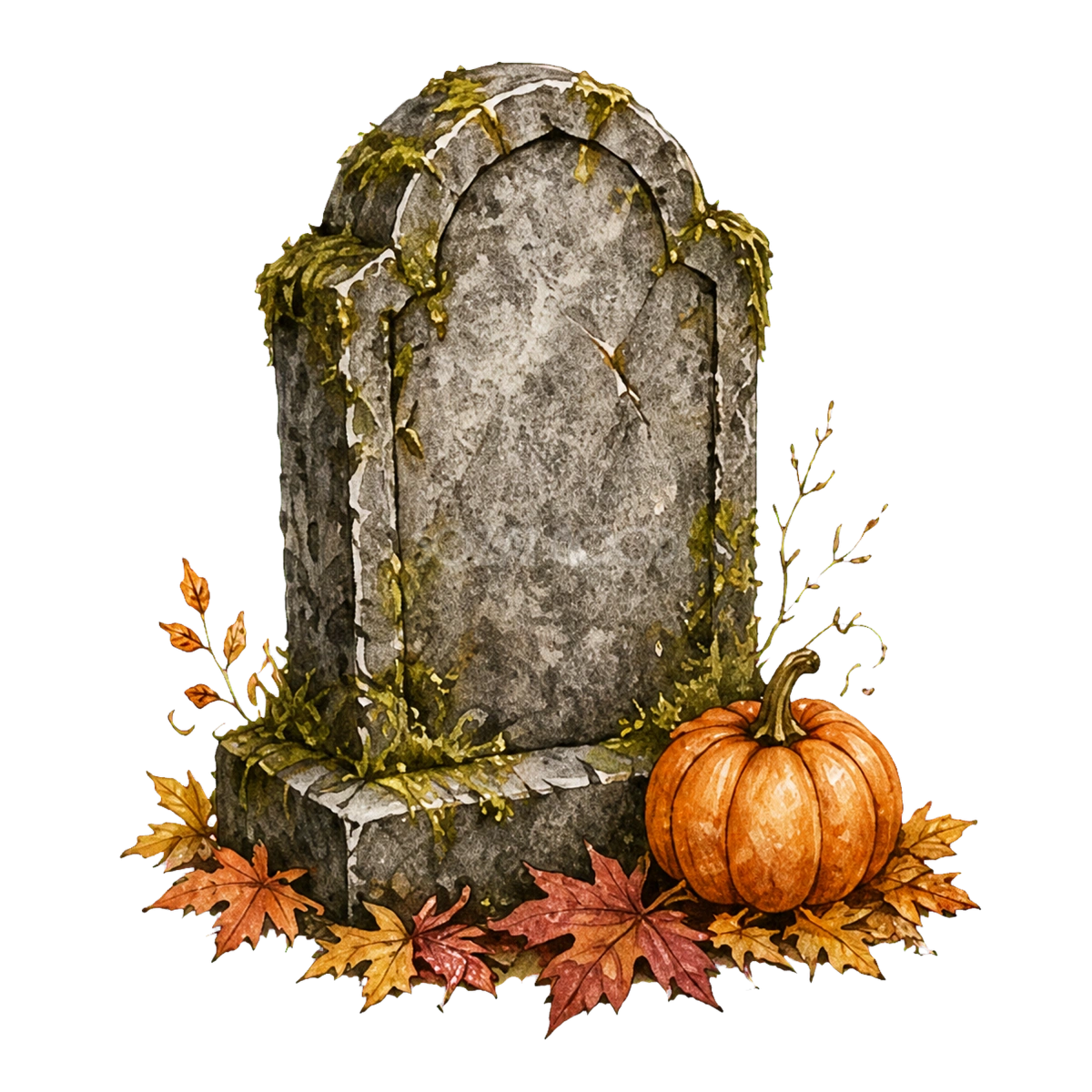 かぼちゃと紅葉を飾ったお墓のハロウィンイラスト|無料素材94669