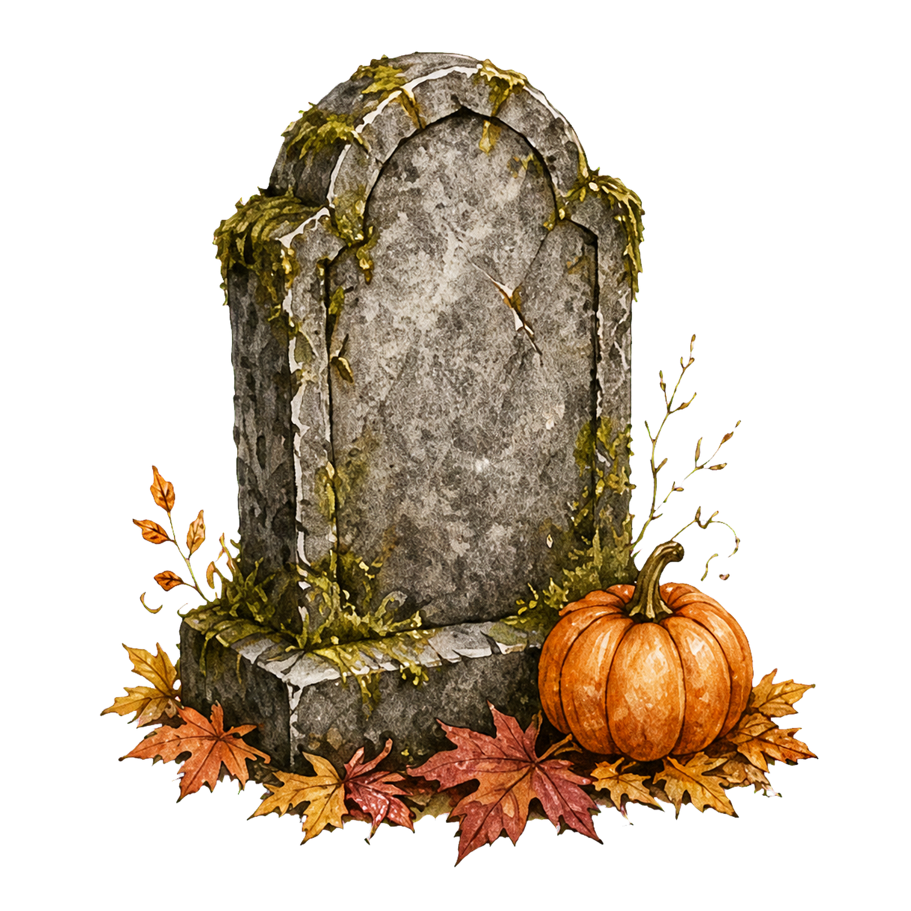かぼちゃと紅葉を飾ったお墓のハロウィンイラスト｜無料素材94669に写真・文字を入れる