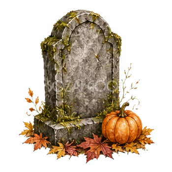 かぼちゃと紅葉を飾ったお墓のハロウィンイラスト｜無料素材94669