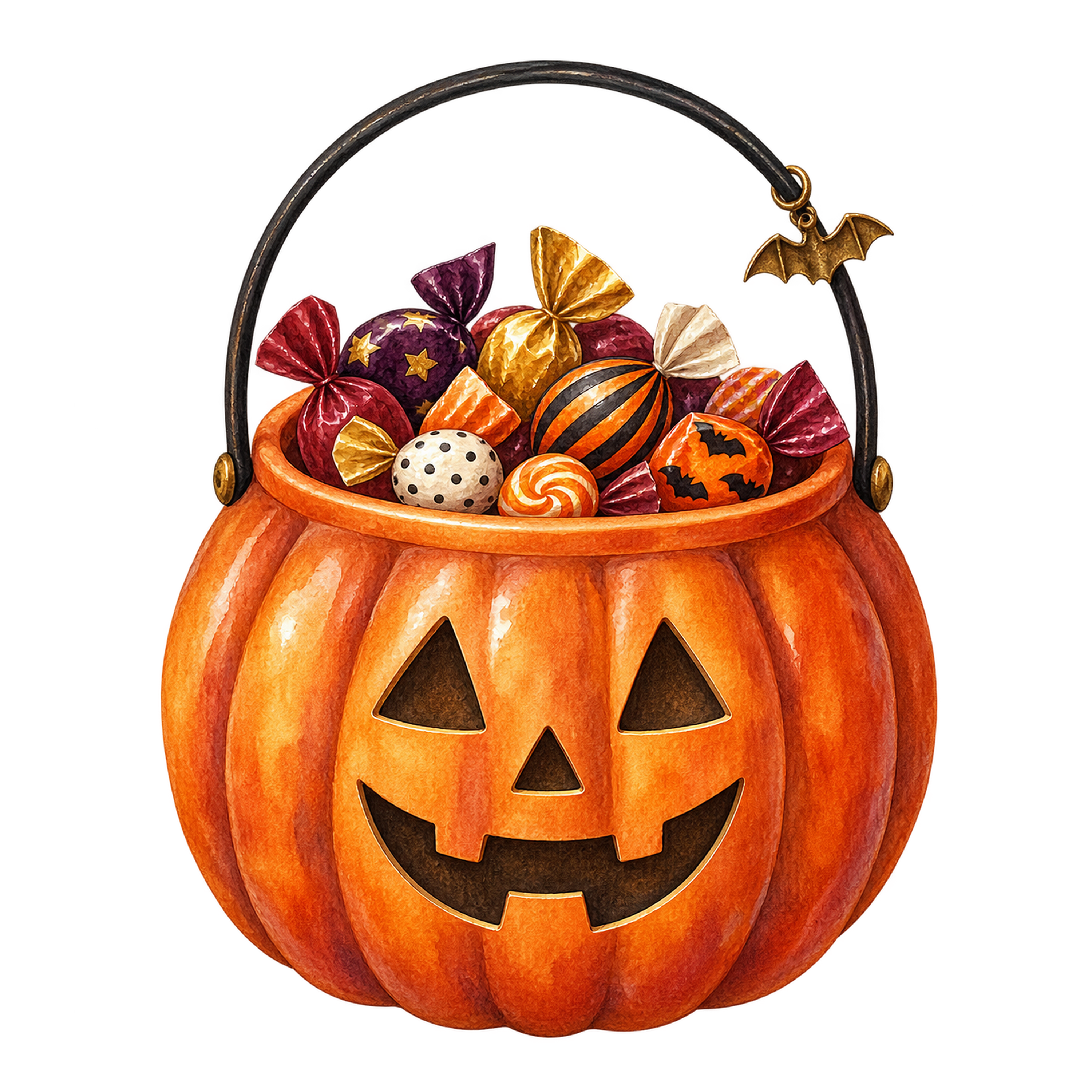 お菓子が入ったかぼちゃバケツのハロウィンイラスト｜無料素材94671に写真・文字を入れる