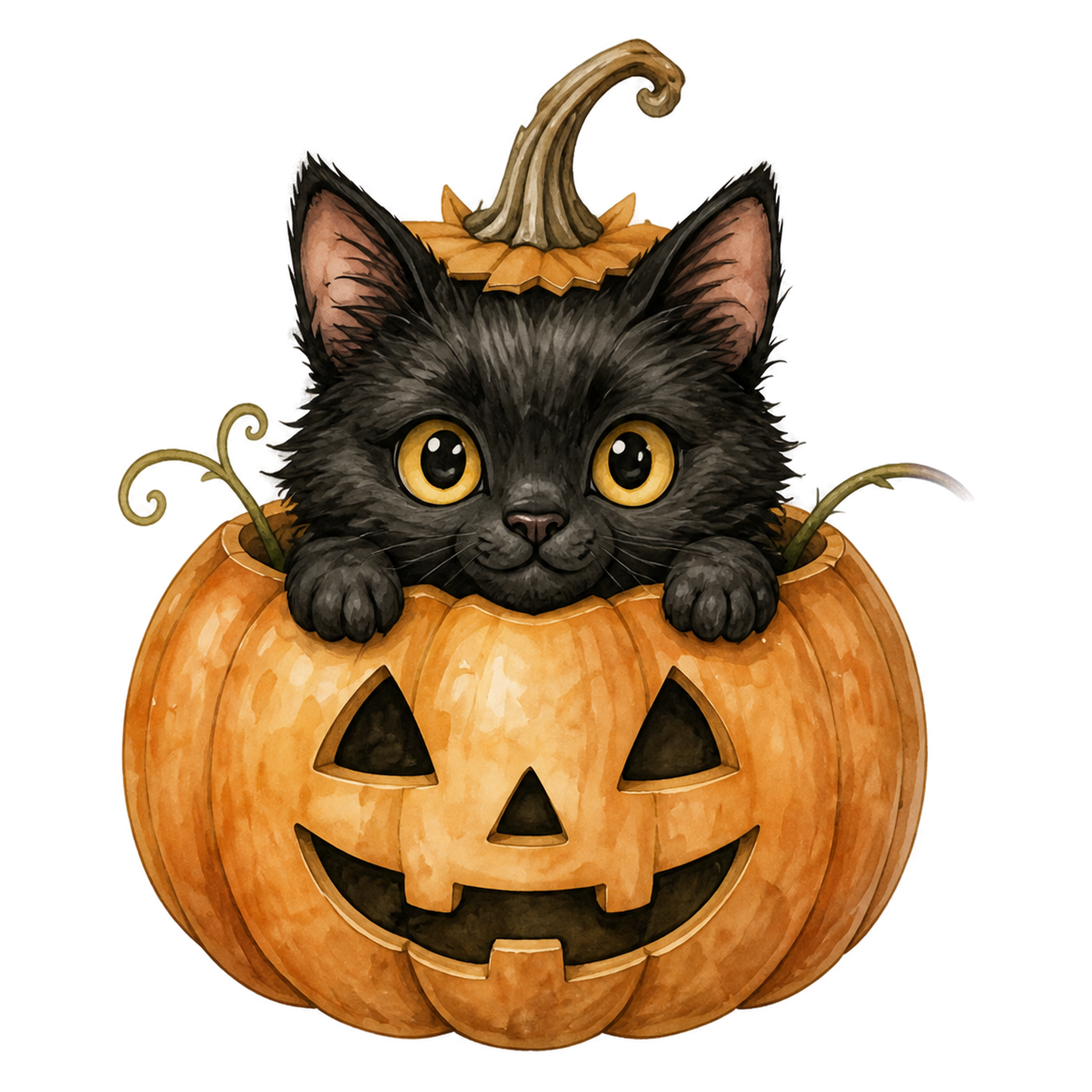 黒猫とかぼちゃのかわいいハロウィン水彩イラスト素材（無料）94796に写真・文字を入れる