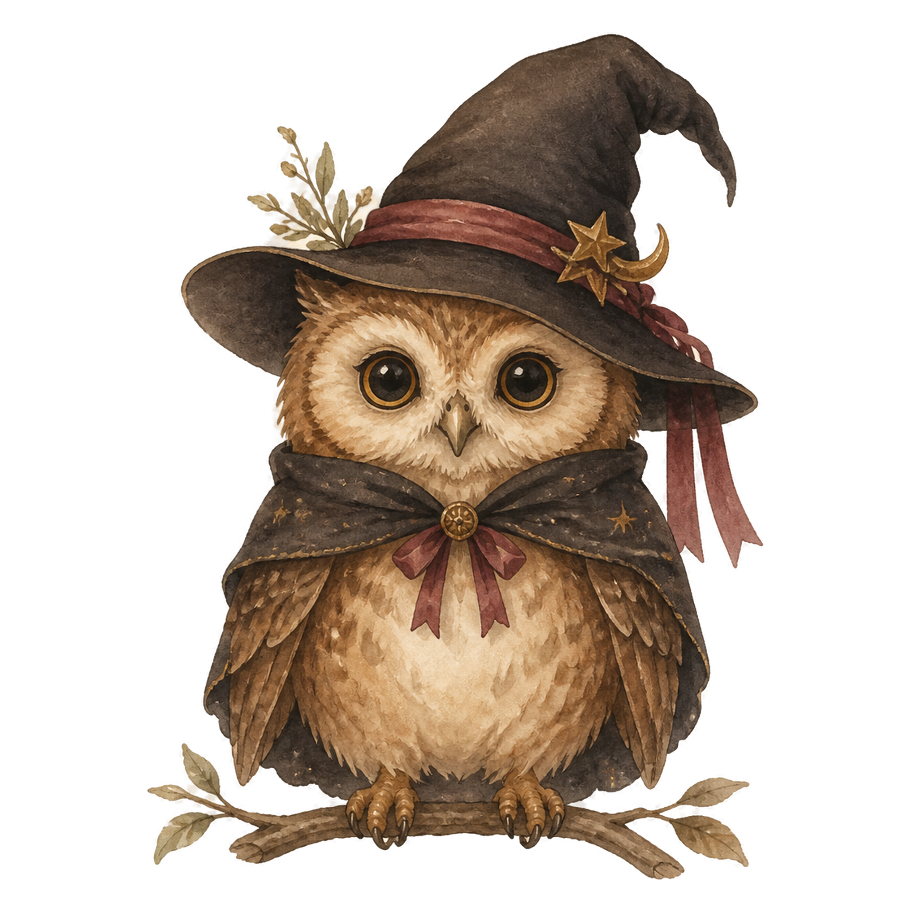 魔女の帽子をかぶったかわいいフクロウのハロウィン水彩イラスト素材（無料）94798に写真・文字を入れる