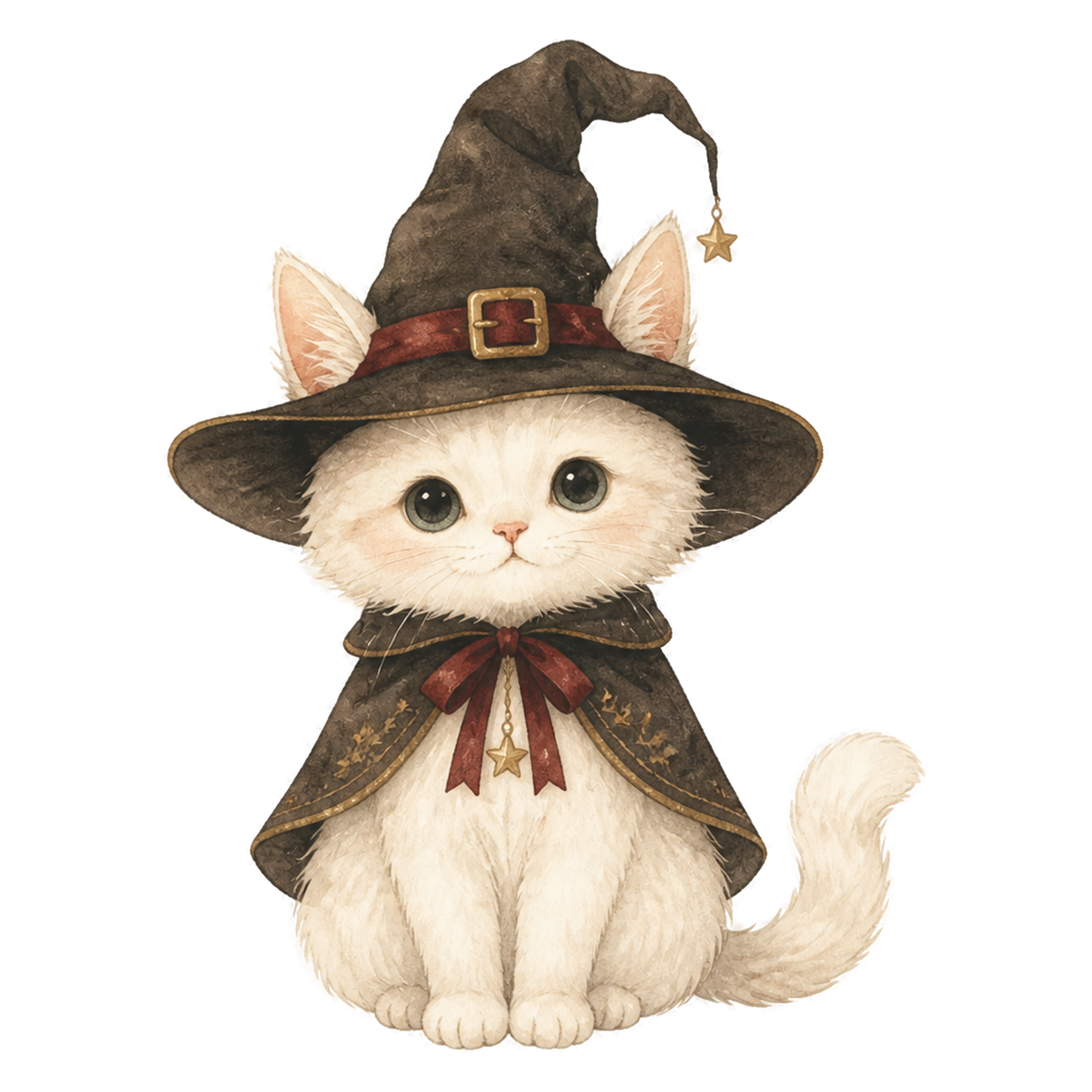 魔女の帽子をかぶった白猫のかわいいハロウィンイラスト素材（無料）94801に写真・文字を入れる
