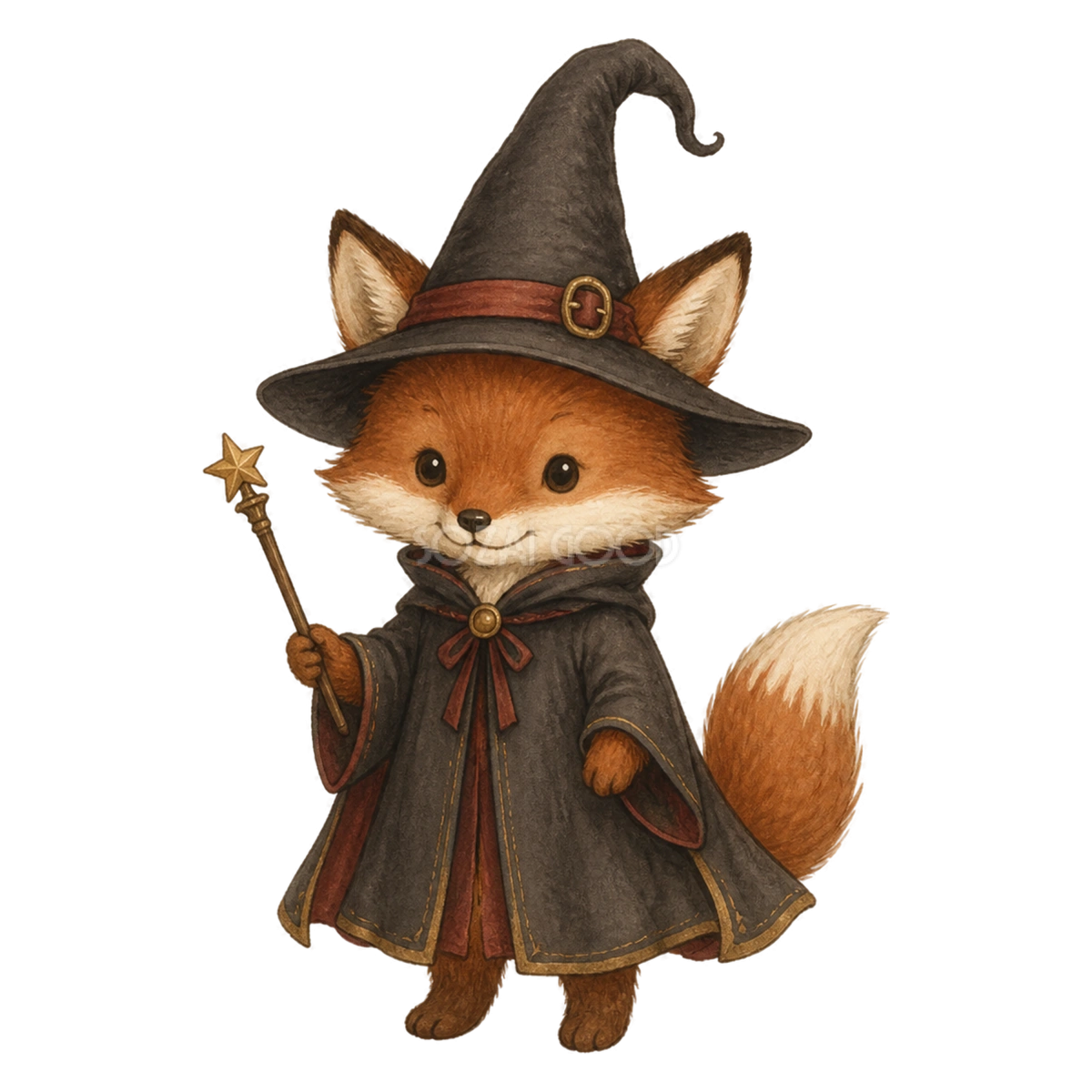 杖を持つかわいいキツネの魔法使いのハロウィンイラスト素材（無料）94802