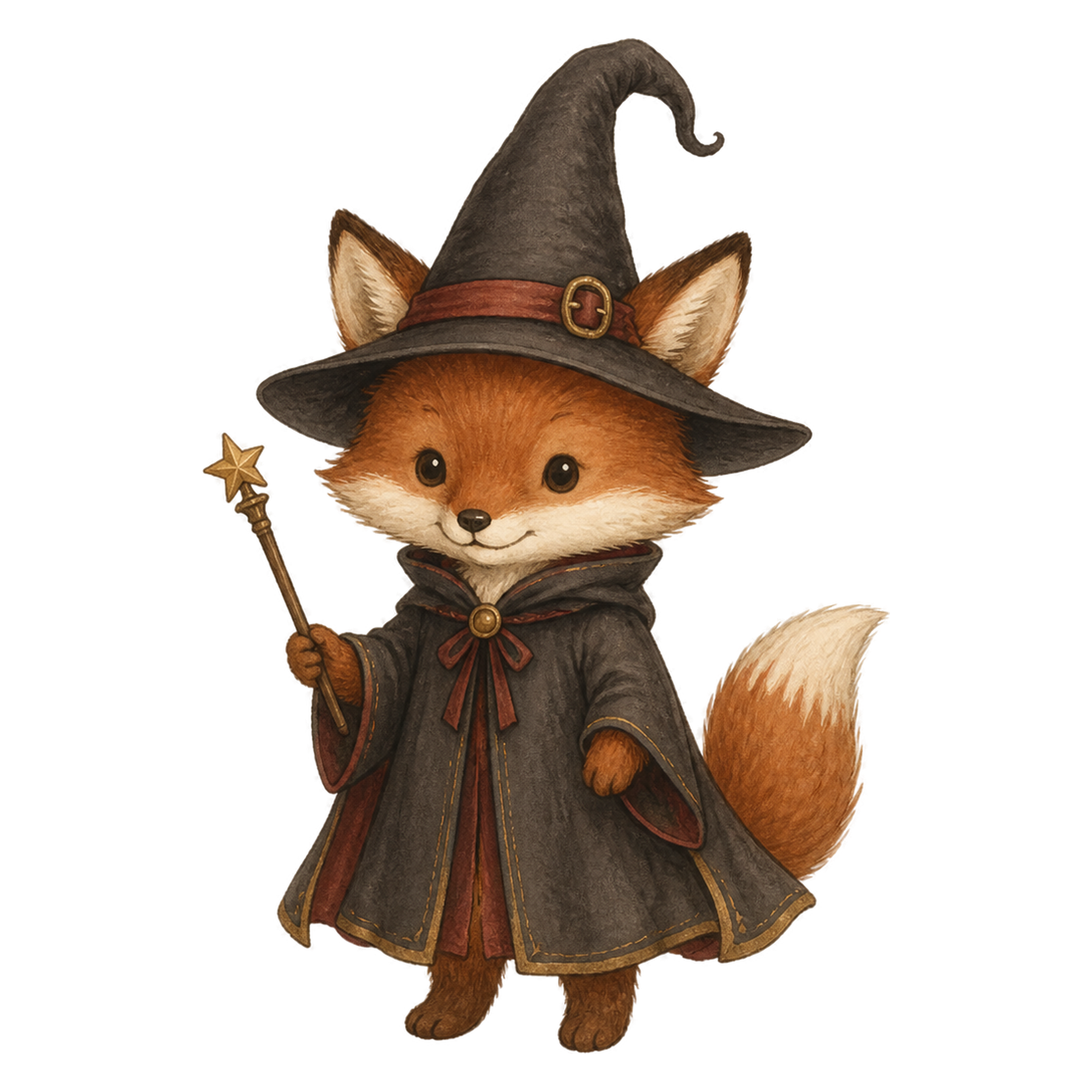 杖を持つかわいいキツネの魔法使いのハロウィンイラスト素材（無料）94802に写真・文字を入れる