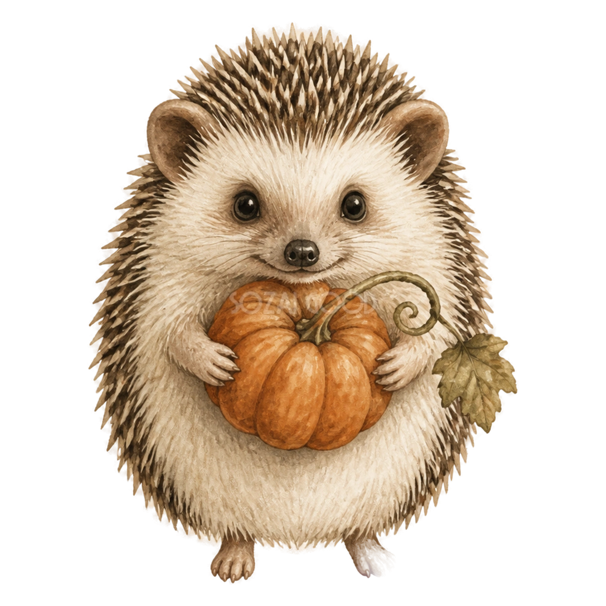 かぼちゃを抱くかわいいハリネズミのハロウィン水彩イラスト素材(無料)94803