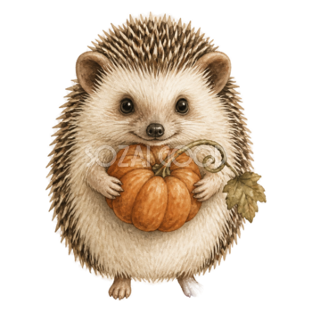 かぼちゃを抱くかわいいハリネズミのハロウィン水彩イラスト素材（無料）94803